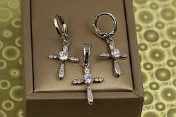 Набір Xuping Jewelry сережки з кулоном хрестики великий камінь сріблястий