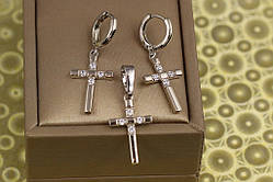 Набір Xuping Jewelry сережки з кулоном хрестики чотири камінці сріблястий