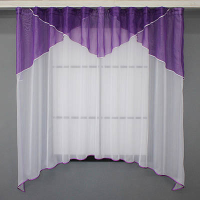 Кухонний комплект (270х170см.), тюль арка з ламбрекеном. Колір білий з фіолетовим. Код 025к 52-0784