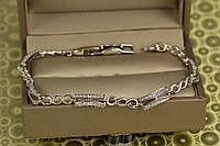 Браслет Xuping Jewelry прямоугольные звенья с тройными колечками с белыми камнями 19 см 5 мм серебристый