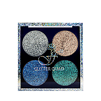 Глиттерные тени для век FFleur Glitter Quad 4-х цветные E-494 № 02 Серебристые/бронзовые/синие/зелёные