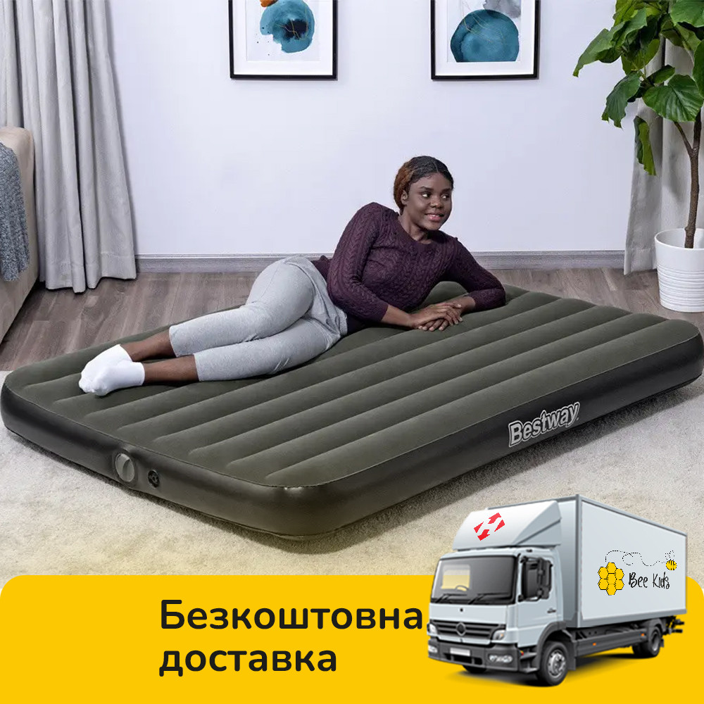 Надувне ліжко велюр із вбудованим електричним насосом (203-152-25см, USB-кабель) Bestway 6716S, фото 1