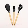Набір кухонного приладдя 12шт Kitchen Set, Чорний / Кухонний набір із силікону та дерева з підставкою, фото 10
