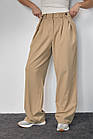 Класичні штани з акцентними ґудзиками на поясі — світло-коричневий колір, L (є розміри), фото 6