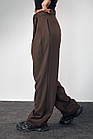 Класичні штани з акцентними ґудзиками на поясі — темно-коричневий колір, L (є розміри), фото 5