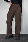 Класичні штани з акцентними ґудзиками на поясі — темно-коричневий колір, L (є розміри), фото 6