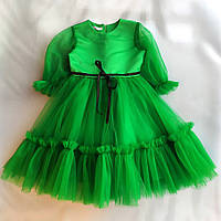 Пышное нарядное зеленое платье для девочки "Ляля" (104-116р)