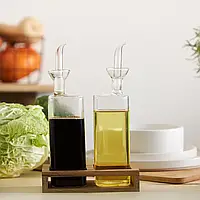 Набор бутылок для оливкового масла CARLOS с подносом из акации 2 шт.