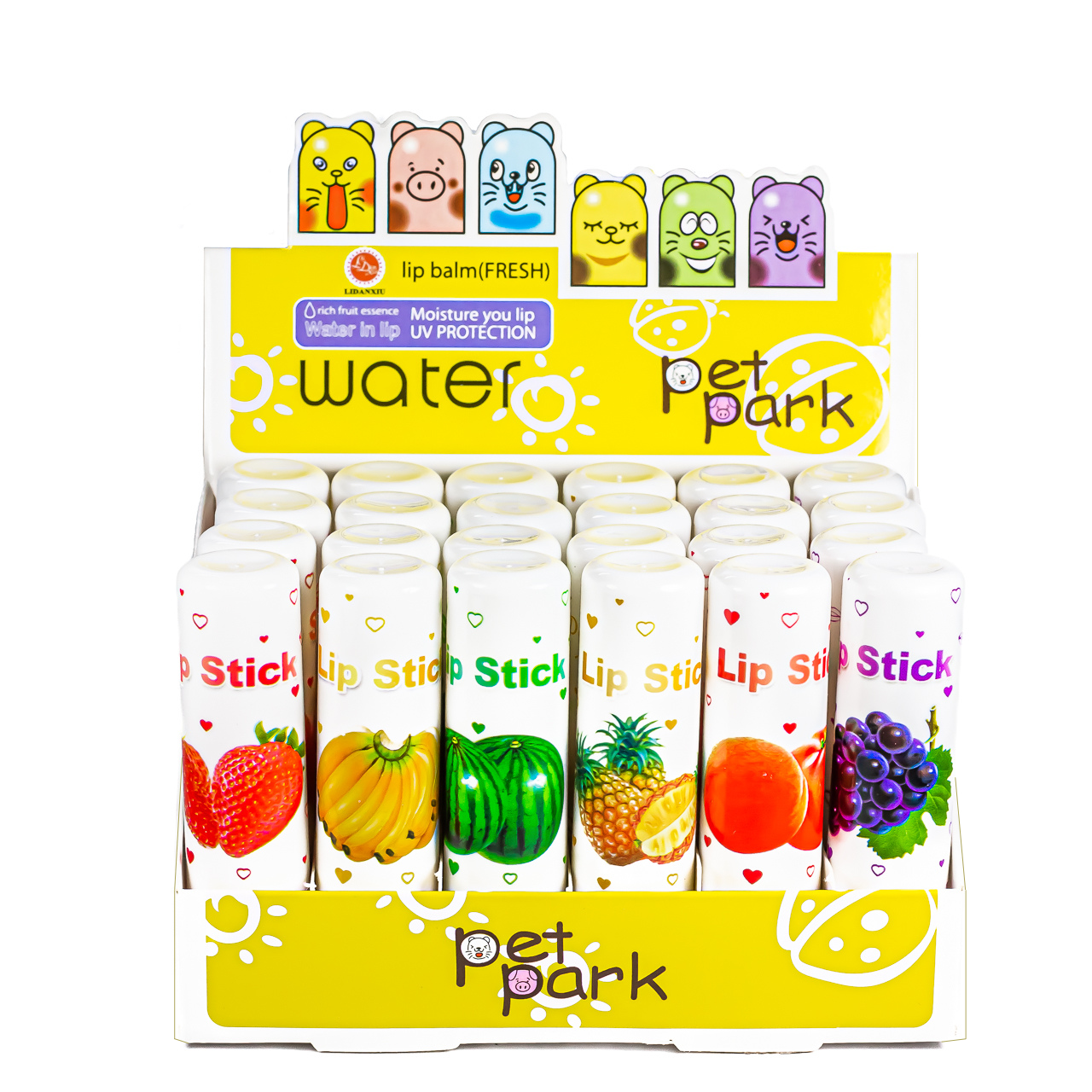 Набор бальзамов для губ с фруктовым ароматом Pet park Mix, 24 шт - фото 1 - id-p2177626180