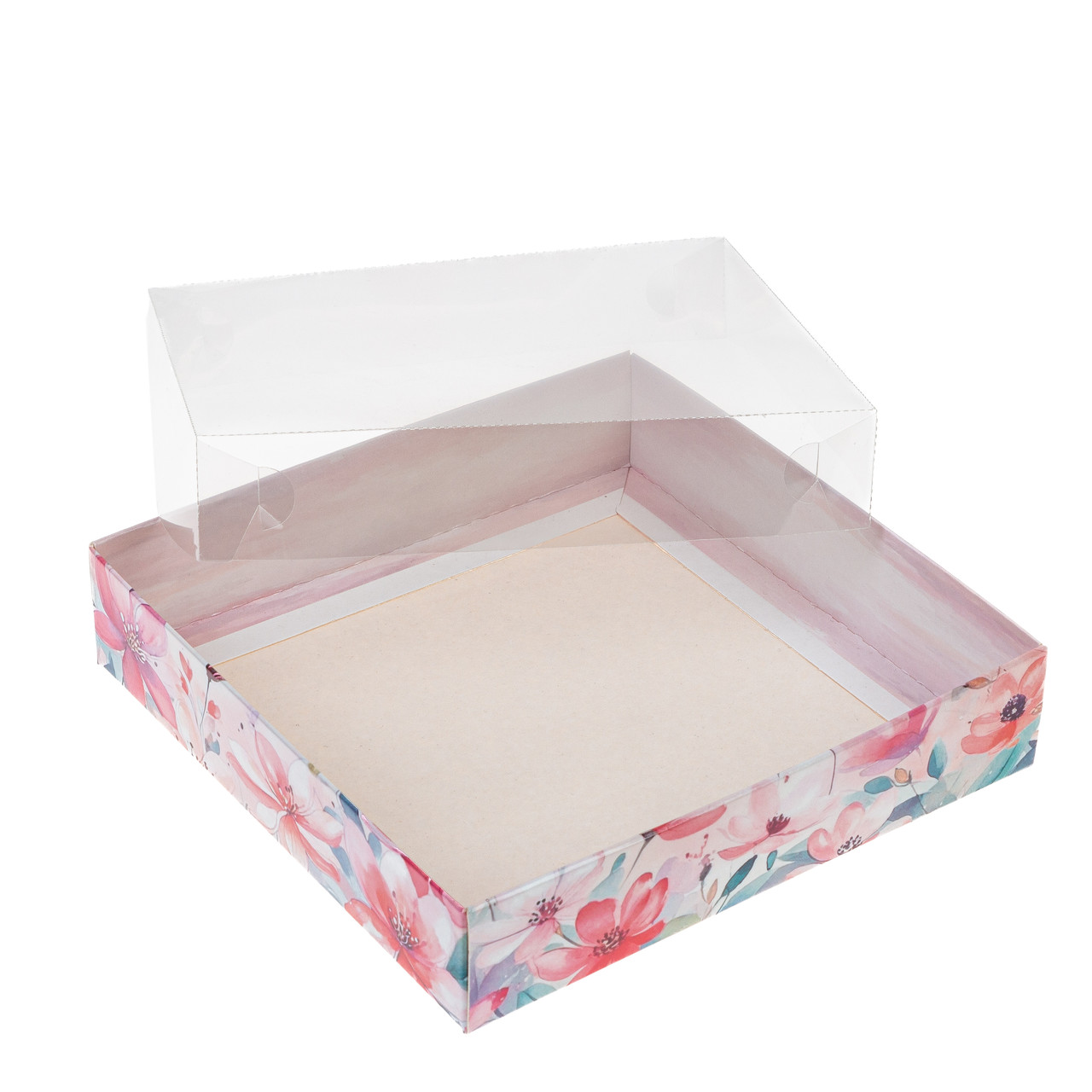 Коробка 160х160х35 для пряника з прозорою кришкою "Акварельні квіти", фото 1