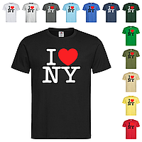 Черная мужская/унисекс футболка С печатью I love NY (25-1-1)