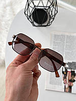 Брендовые очки солнцезащитные Polarized шестигранники в стильной металлической оправе, Коричневые
