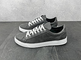 Кеди  демісезонні шкіряні колір сірий / білий