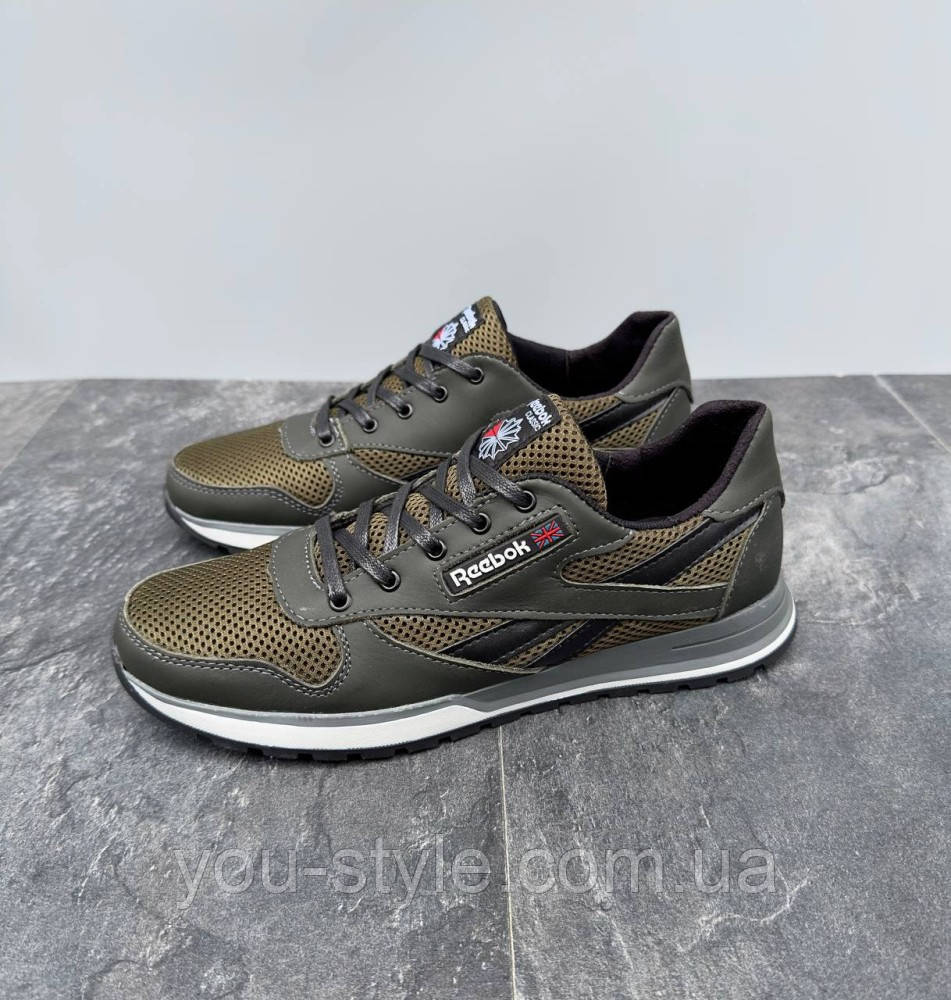 Кросівки літні сітка Reebok хакі, фото 1