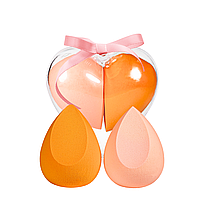 Спонж для макияжа капля Puffi набор 2 штуки "Сердце ", Фиолетовый и сиреневый Оранжевый и персиковый