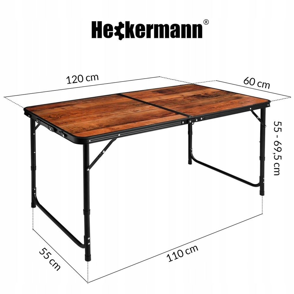 Садовий стіл розкладний алюмінієвий зі стільцями Heckermann 120×60см, Стіл для пікніка складаний, Туристичний стіл