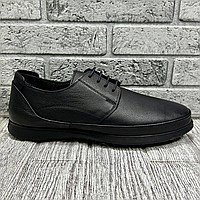 Мужские туфли из натуральной кожи на шнурке-резинке черные
