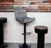 Барный стул Bonro B-0106 со спинкой Серый Велюр, Стул Поворотный с подставкой для ног с черным основанием