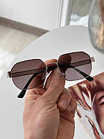 Брендові окуляри сонцезахисні Polarized в стильній металевій оправі, Коричневі