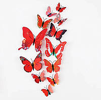 (12 шт) Набор Бабочек 3D На Скотче, Красные Ажурные