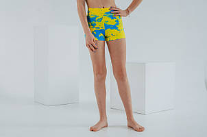 Шорти для pole dance для дівчинки спортивні з біфлексу з принтом тай-дай у патріотичних кольорах р.26-44