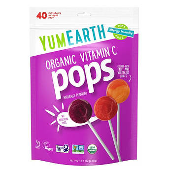 Органічні льодяники з Вітаміном C YumEarth organic pops vitamin C асорті 40 льодяників 248 г