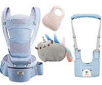 Хипсит эрго-рюкзак кенгуру переноска Baby Carrier 6 в 1 слюнявчик и игрушка Пушин кот радуга NB, код: 7759452