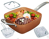 Сковорода глубокая с фритюром и пароваркой 8 в 1 Сковородка сотейник антипригарная с крышкой