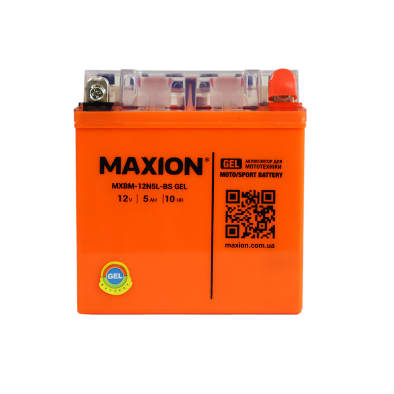 Акумулятор мото GEL 12V 5Ah (12N5L-BS) 55А MAXION