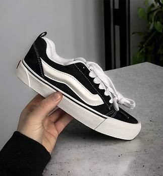 Жіночі кеди Vans KNU Old Skool School літні весна-осінь повсякденні підліткові кеди (чорні з білим). Живе фото