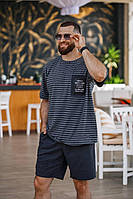 Мужской костюм футболка тельняшка шорты размер: 46-48 (s-m), 50-52 (l-xl), 54-56 (2xl-3xl) серый, 46/48