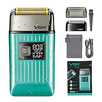 Электробритва шейвер VGR V-357 с USB и LED дисплеем, Бирюзовая / Аккумуляторная беспроводная мужская бритва