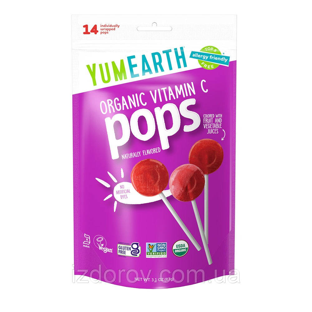 Органічні льодяники з вітаміном C YumEarth Organic pops Vitamin C асорти 14 льодяників 87 г