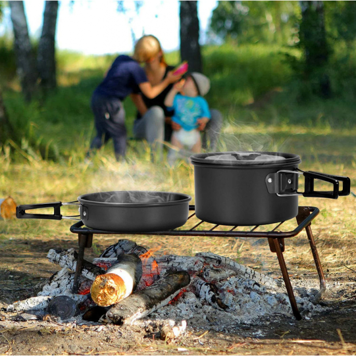 Набор туристической металлической посуды для походов Camping cooking DM 308 с карабином Черный - фото 7 - id-p2177719666