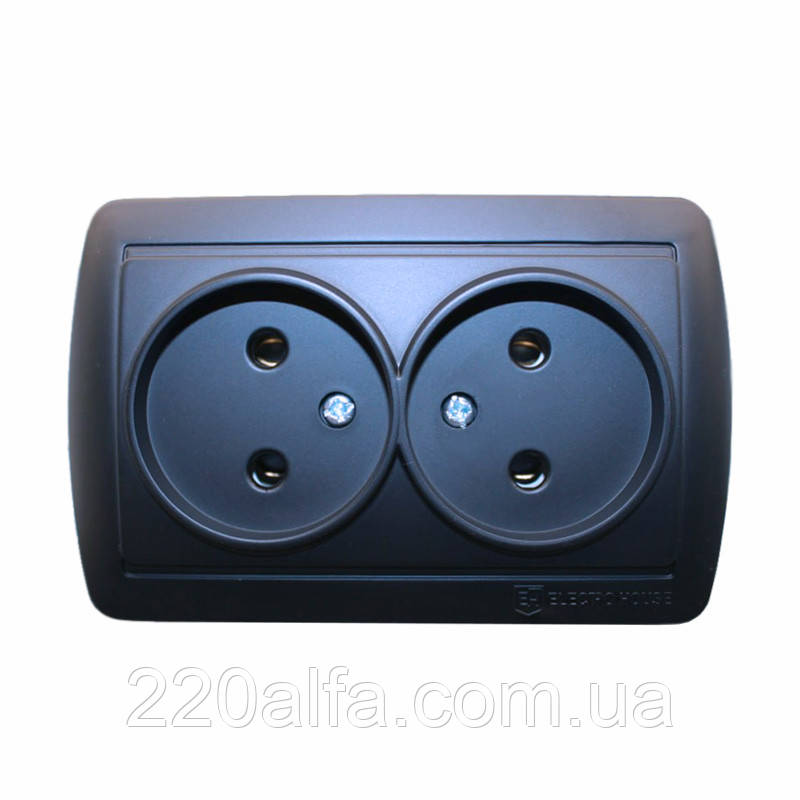 Розетка подвійна без заземлення 16А, Acura графіт, фото 1