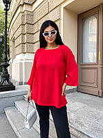Женская блузка свободного фасона ткань жатка размер: 50-52, 54-56, 58-60 красный, 50/52