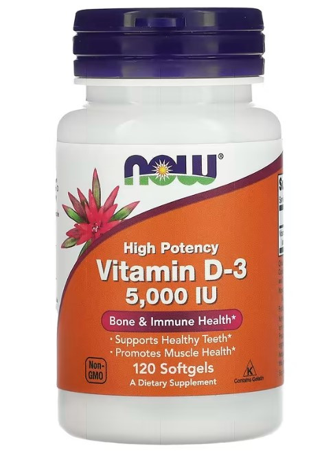 Вітамін D3 125 мкг (5 000 МЕ) Now Foods 120 капсул, фото 1