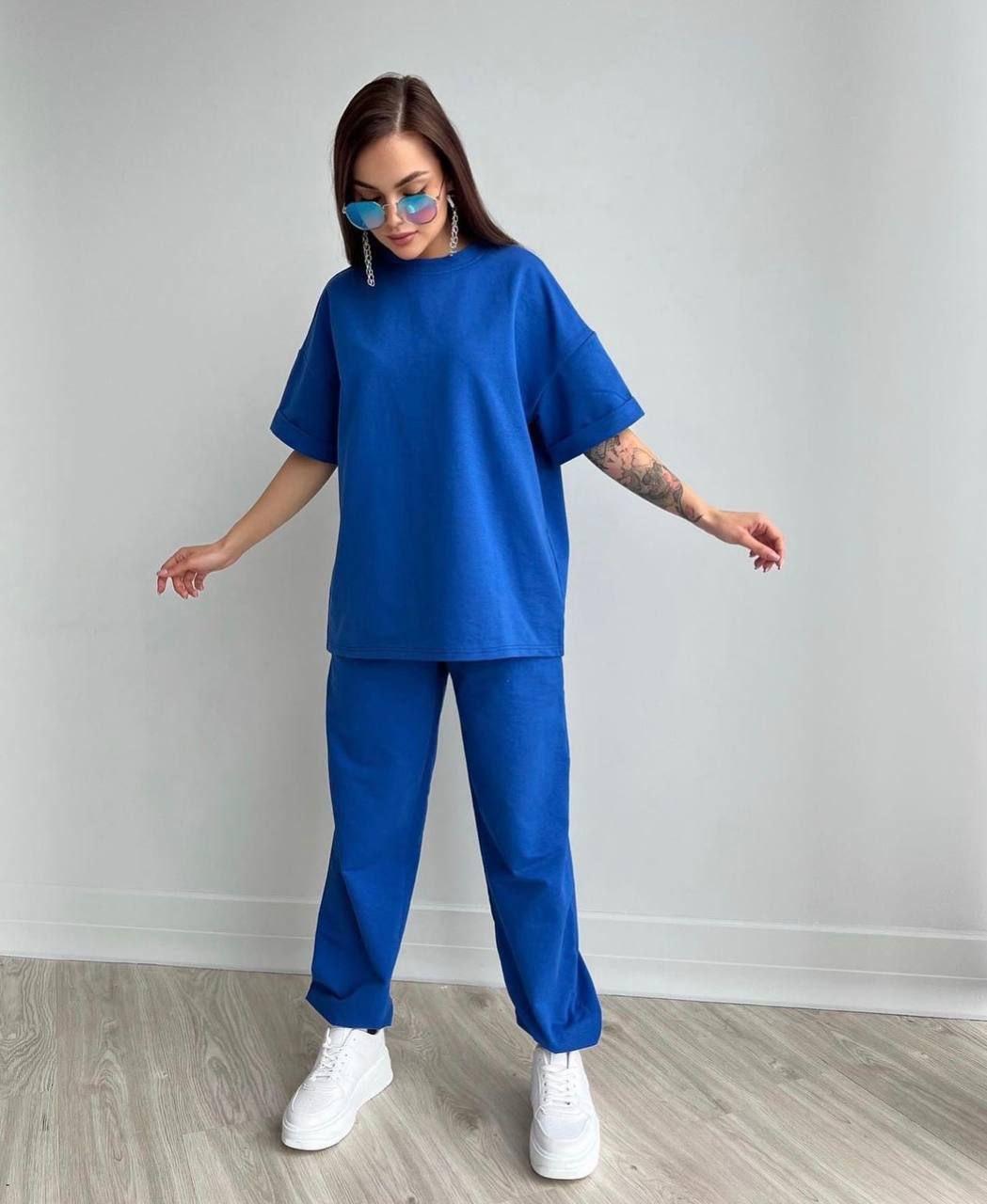 Жіночий базовий костюм/комплект футболка оверсайз і джогери (Розміри S), Електрик
