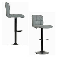 Барный стул со спинкой Bonro B-0106 Серый Экокожа, Стул для барной стойки с черным основанием