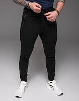 Мужские легкие спортивные беговые брюки черного цвета, на манжете M