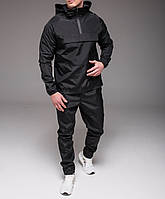 Спортивный костюм мужской с капюшоном | анорак + штаны | плащёвка/100% полиэстер | чёрный