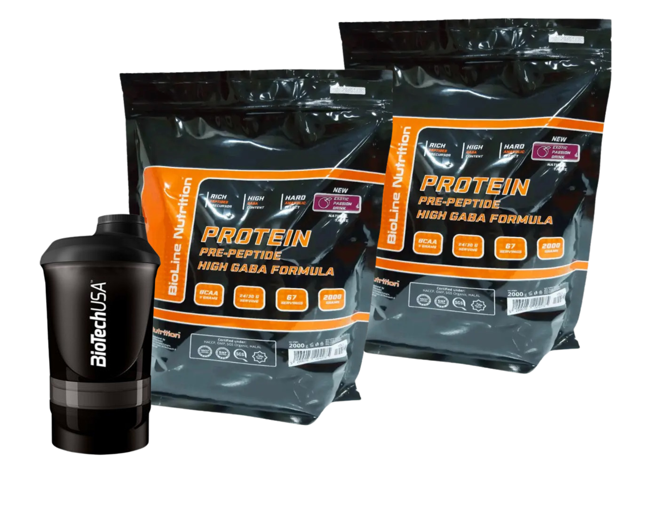 Protein Bioline Nutrition 4 кг (80% білка + BCAA). Смак персик-маракуйя + Шейкер, фото 1