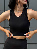 Жіночий укорочений базовий однотонний топ-американка, в рубчик, у кольорах. Трикотажний, літній кроп топ