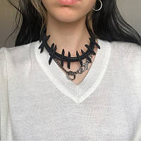 Чокер чорний колючий дріт, намисто чорне м'яке