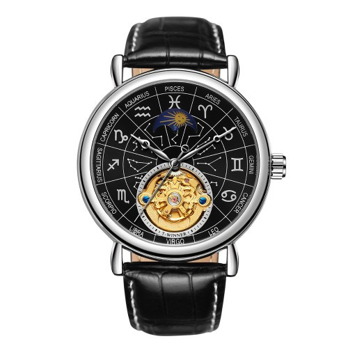 Чоловічий механічний наручний годинник Winner 8271 Silver-Black з автопідзаводом.
