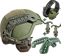 Тактические наушники для шлема Waker's Razor + крепление под каску чебурашки + рельсы на шлем MICH