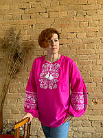 Шифоновая блузка вышиванка в розовом цвете.