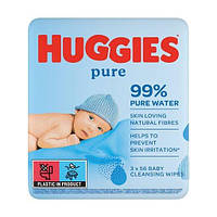 Вологі серветки з натуральної целюлози Huggies Pure для немовлят, 3*56 шт