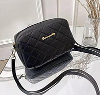 Компактна модна жіноча сумка через плече чорного кольору, вишита ромбом, зручна жіноча крос-боді сумка STS