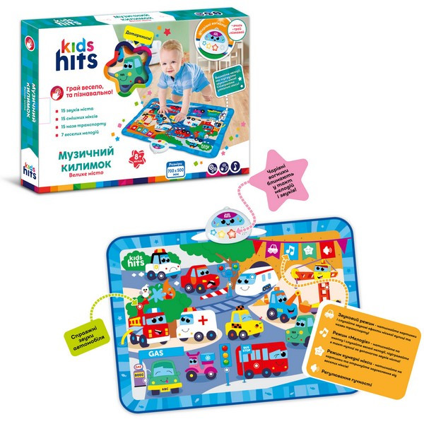 Килимок муз. Kids Hits арт. KH04-004 (24шт) Велике місто,батар.у комплекті, звуки тварин, вірши,мел